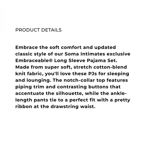 NWT Soma Embraceable Long Sleeve Pajama Set ~ Home At Last ~ SMALL - Picture 5 of 8